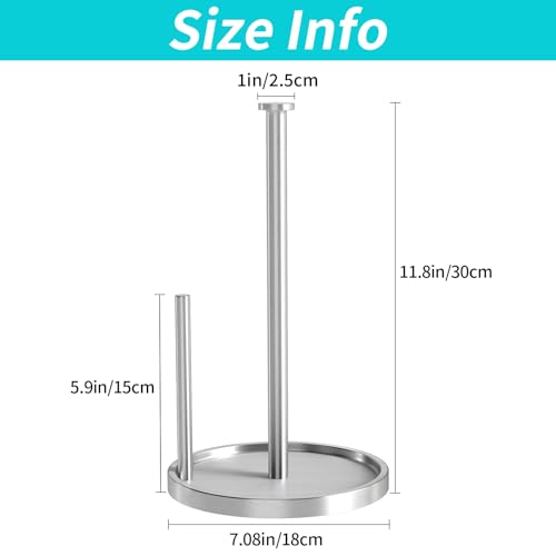 Paper Towel Holder Countertop, Standing Paper Roll Holder with Anti Slip Weighted Base, Stainless Steel Freestanding Paper Towel Holder for Kitchen, Silver - Image 6