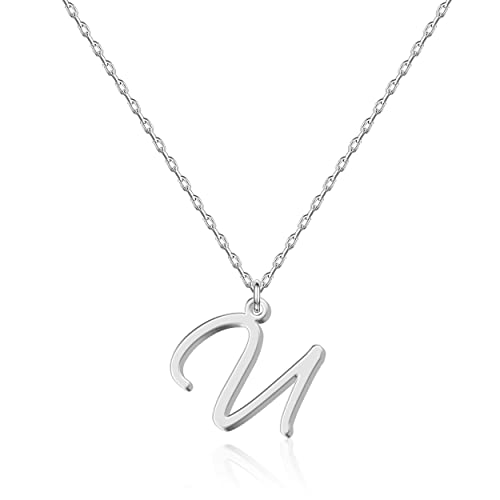Collar con Inicial U Personalizada para Mujeres, Joya Minimalista de Acero Inoxidable con Colgante en Estilo de Escritura Manuscrita, Regalo para Aniversario de Bodas, Navidad y Día de la Madre