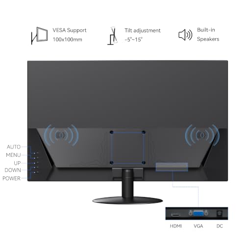 Image of Thinlerian 21.5 Inch Computer Monitor, FHD 1080p HDMI VGA Display, External Second Screen for Laptop & PC, Home Office Monitor with Built-in Speakers & VESA Mount