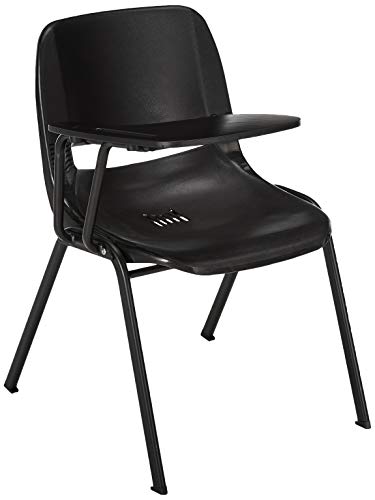 Flash Furniture Black Ergonomic Shell Chair with Right Handed Flip-Up Tablet Arm
