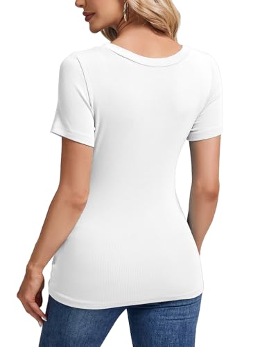 C.O.Z.Y Womens Short Sleeve Scoop Neck Tops Ribbed Knit Basic Tee Casual Summer Fitted Shirts 2025 Trendy Outfits4