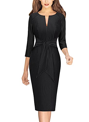 VFSHOW Womens Front Zipper Tie Waist Bow Slim Work Business Office Party Bodycon Pencil Sheath Dress