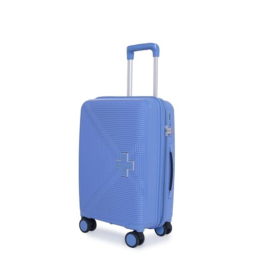 Image of SWISS MILITARY Maze Hard Top Black Polypropylene (PP) Luggage Trolley Bag with TSA-Lock & Body Coloured 360 Degree Rotatable 8-Wheels,Color -Sky Blue,20 Inch