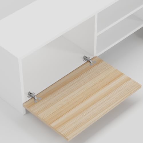 Image of Modern Living Room TV Stand with Open Display Compartment, Dual Side Storage Units, and Clean Contemporary Design for Home Decor | Assembly-DIY | Color-White & Asian Light