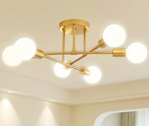 Dellemade Ceiling Light 6-Lights Chandeliers Gold Ceiling Lighting for Living Room Bedroom Kitchen (Gold)