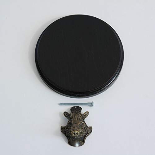 GTK - Geweihe & Trophäen KRUMHOLZ Keilerschild Keilerbrett Gewaffbrett Trophäenschild rund dunkel AF 13 cm mit kleinen Keiler Kopf Verzierung