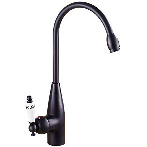 Grifo de cocina negro antiguo con monomando de cerámica y caño giratorio de latón retro