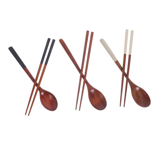 HOLIDYOYO 3 セット ポータブル スプーン と 箸 ラーメン スプーン 韓国 箸 ポータブル アウトドア 食器 寿司 韓国 食器 中華 木製 麺類