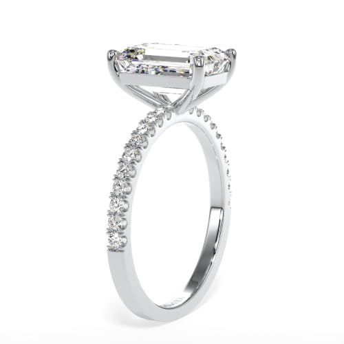 Image of Pure 925 Sterling Silver Emerald Cut Ring for Women Engagement Ring | Pure 925 Sterling Silver, 5A Quality CZ, BIS Hallmarked, Branded Packaging, Pave Setting