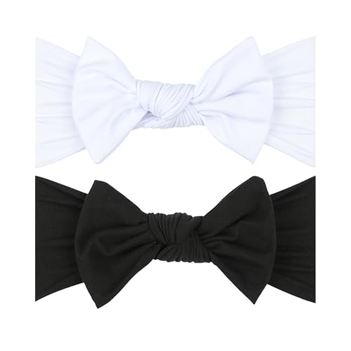 LemonSpce Handmade Baby Head wrip with Bows Premium Stretchy Soft Infant Comfortable Baby Bows for Newborn girls boys,Toddler-Trendy and Classic Designs (Black White)