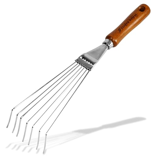 Japanese Hand Rake Garden Tool - Japanese Steel with Wood Handle - Small Rake for Leaves Handheld Garden Cleaning Tool - Made in Japan