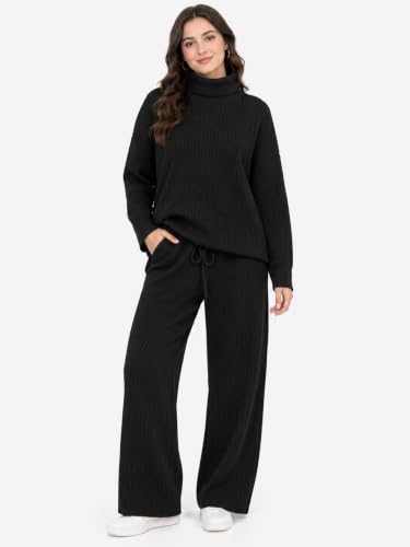 Image of TYSORT Women's Winter Woolen Turtleneck Sweater with Pajama | Warm Winter Wear Cord Set | Woolen Tracksuit Loungewear Set