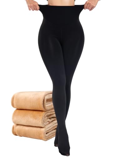 Image of CHRLEISURE Women's Fleece Lined Tights - Fake Sheer Warm Pantyhose Thick Winter Leggings