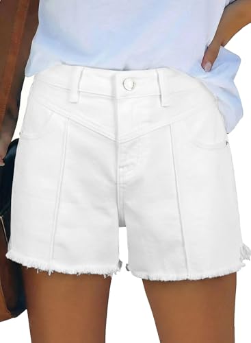 Astylish Women's High Waisted Denim Shorts Frayed Raw Hem Distressed