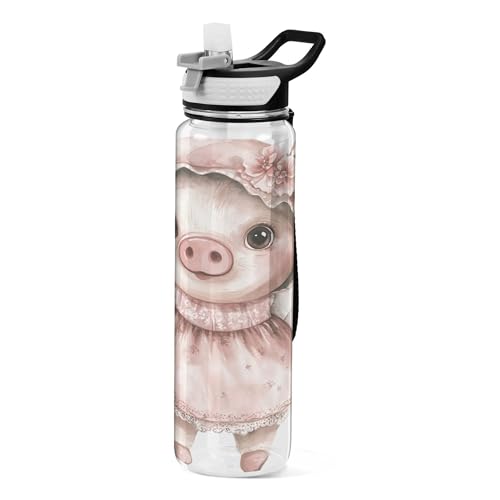 Burbuja Cartoon Pig 32 oz Water Bottle with Straw Lid, Leakproof & BPA Free Tritan Bottle for Gym Fitness Outdoor Sports