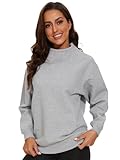 Yoolfine Oversized Sweatshirt for Women Long Sleeve Turtleneck Pullover Lightweight Crewneck Tops Ladies Winter Clothes, Grey, Medium