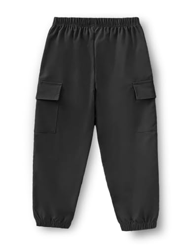 Image of Trampoline Kids Joggers Trackpants Pack of 2 - Black & Green | Knit Cotton Blend Cargo Style Pants for Boys & Girls | Soft Elastic Waist Track Bottoms with Pockets | Comfy Everyday Activewear
