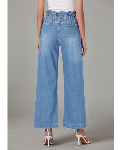 LookbookStore Womens Jeans Wide Leg High Waisted Trendy Elastic Wasit Drawstring Stretch Denim Pants Baggy Trouser Jeans3