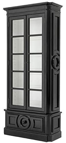 Casa Padrino Vitrina de Lujo Negro/Blanco 113 x 46 x H. 240 cm – Vitrina de Madera Maciza – Armario de Sala de Estar con 2 Puertas de Vidrio y Cajón – Calidad de Lujo