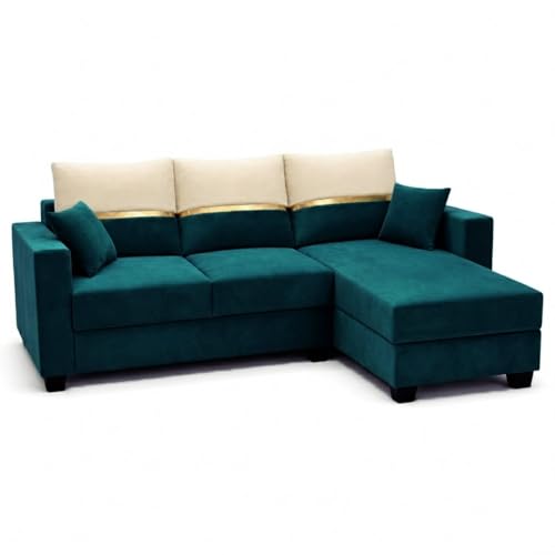 Image of Furny Arvea 4 Seater Fabric RHS L Shape Sofa Set (Greenish Teal) | Soft Velvet Fabric | Modern Design | Comfortable Seating | Living Room Furniture