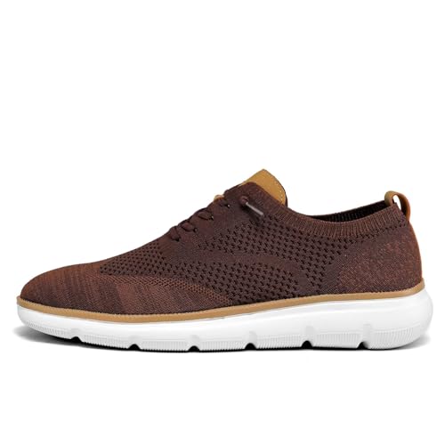 Image of KEEZMZ Mens Casual Dress Sneakers Fashion Mesh Oxfords Business Walking Work Shoes Comfortable Lightweight Breathable Soft Sole Brown, 7