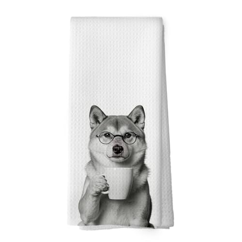 XPH Funny Akita Coffee Bar Kitchen Dish Towels, Akita Gifts for Women Men, Dog Doxie Gifts for Women Hand Towels Kitchen Tea Towel Decorations, 16x24inch