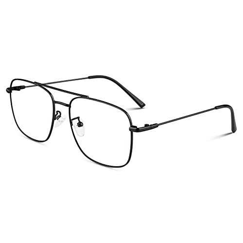 LINVO Okulary bez ostrości wzroku dla mężczyzn i kobiet, klasyczne metalowe oprawki, oprawka okularów, styl vintage, okulary pilotki, sztuczne okulary, czarny, m