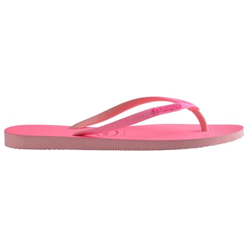 Havaianas Kids Slim Glitter Neon Flip Flops - Colorful Sandals with Glitter Strap - Macaron Pink, 2Y big kid4