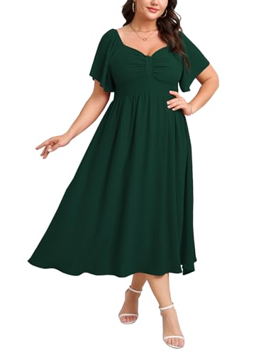 SCOMCHIC Women's Plus Size Maxi Dress Summer Short Sleeve Sweetheart Neckline A Line Wedding Guest Cocktail Dresses
