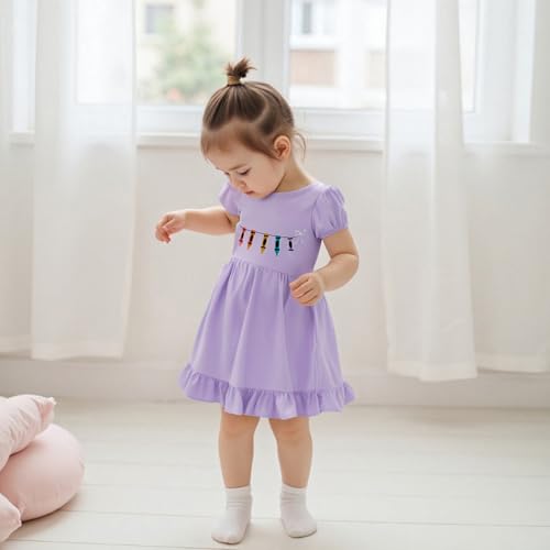 woshilaocai Toddler Baby Girl Back to School Dress Crayon Bow Embroidery Puff Sleeve Dresses Summer Clothes2