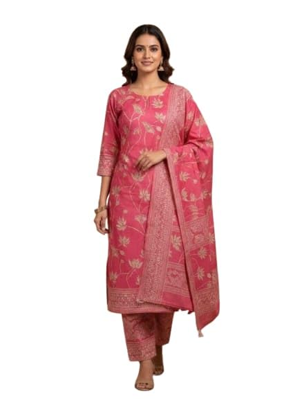Pink Cotton | Elegant Floral Ethnic Unstitched Suit Set | Premium Fabric | Festive & Casual Wear | Soft Comfortable Material-image-18