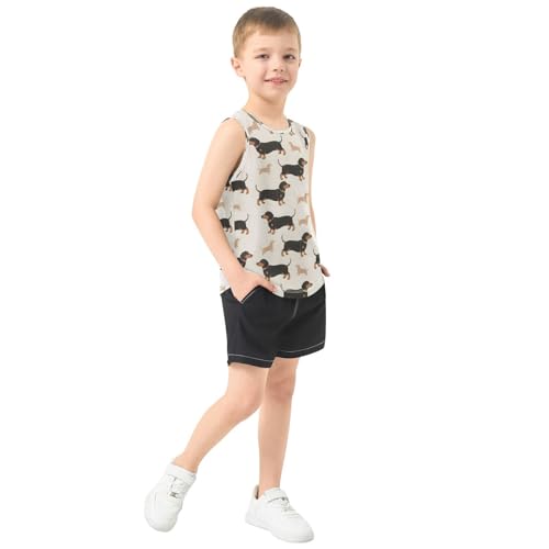 ALAZA Dachshund Dog Stylish Cartoon Boy's Tank Tops Summer Sleeveless Quick Dry Sport Workout Athletic Casual T Shirts 3-15Y4