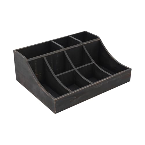 NEATOOM 9 Compartment Condiment Organizer, Countertop Wooden Condiment Holder, Coffee and Tea Supplies Organizer for Coffee Bar (Black)