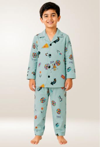Image of 3BROS Kid's Pure Cotton Full Sleeves Night Suit /Dress for Boys /Girls Full Pajama & Top Sleep Suit Combo Set