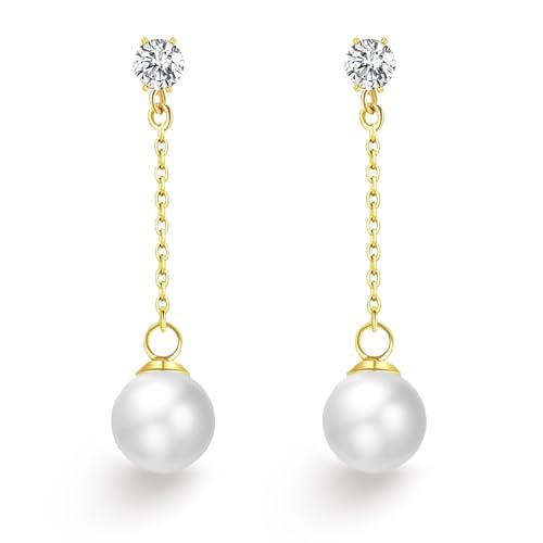 Boucles d'Oreilles Perle Pendantes pour Mariage - Bijoux Longs en Perle pour Femme - Cadeaux d'Anniversaire et de Vacances