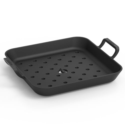 onlyfire Plancha Rectangular de Hierro Fundido con Asas, Sartén Perforada para Parrilla de Gas, Parrilla de Carbón y La Mayoría de Los Hornos, 31.5 * 31.5 * 3.8 cm
