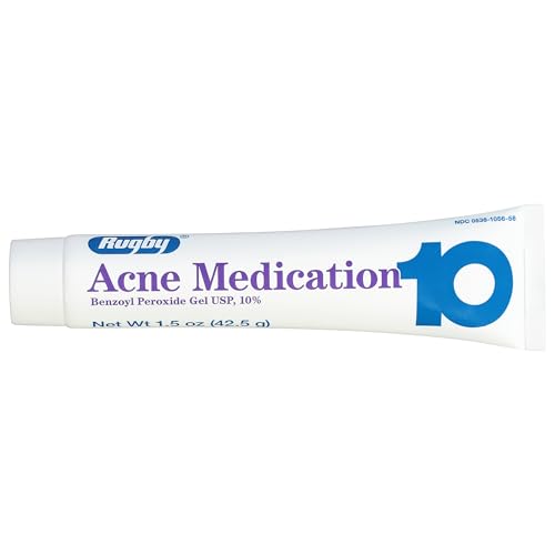 Rugby Acne Medication Benzoyl Peroxide Gel USP, 10% - Clear Up Acne Pimples - Greaseless, Vanishing Formula - 1.5 Oz (42.5g) - 1 Pack