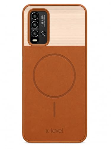 Image of Bintage Mac Safe Design Hard Slim Back Case | Soft Border Camera Protect | Dual PU Leather Finish Back Cover Compatible for Mi Redmi 9 Power 4G - White & Brown