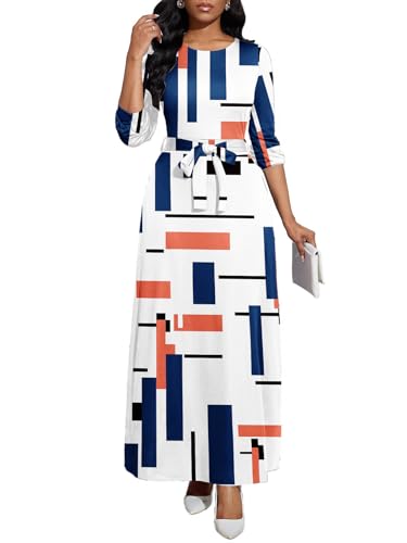Image of BubFee Long Dress for Women Casual Long Sleeve Dresses Maxi Dress Empire Waist Loose with Belt