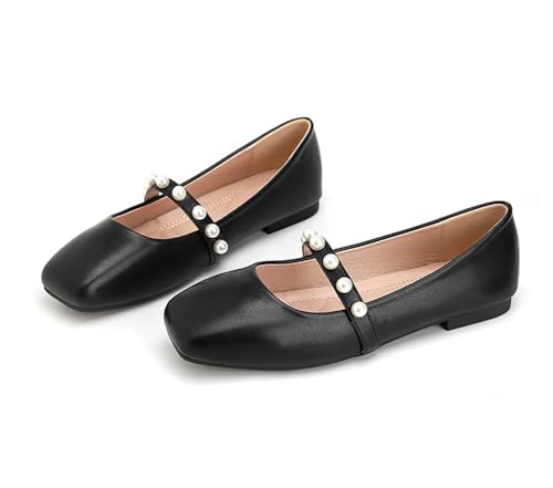 Flats for Women Round Toe Pearl Strap Dressy Mary Jane Shoes Ladies Flats PU Leather Office Travel Shoes4