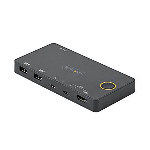 Image of StarTech.com 2 Port Hybrid USB-A + HDMI & USB-C KVM Switch - Single 4K 60Hz HDMI 2.0 Monitor - Compact Desktop and /or Laptop HDMI KVM Switch - USB Bus Powered - Thunderbolt 3 Compatible, TAA