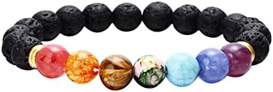 Chakra Bracelets for Women Reiki Healing Crystals Yoga Beads Stretch Bracelet Handmade Natural Gemstones Braided Rope Elastic String Cuff Beads Bangle Anxiety Relief Meditation Spiritual Gift