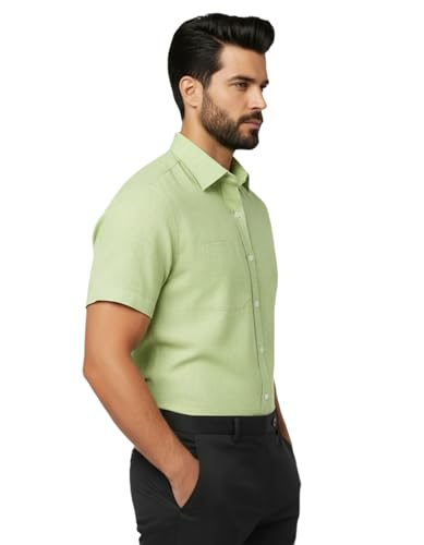 Image of Amazon Brand - INKAST Men's Cotton Solid Plain Half Sleeve Shirt | Plain Regular Fit Casual Shirt for Mens