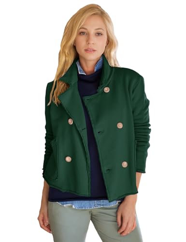 Haellun Womens Notched Peacoat Cropped Blazer Double Breasted Trench Coat Overcoat Jackets with Pockets