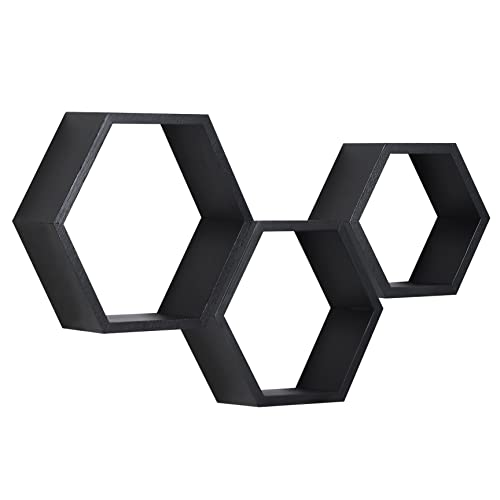 PHOENANCEE Hexagon Floating Shelves,Honeycomb Shelves Set of 3,Wall Mounted Wood Farmhouse Hexagonal Storage Wall Shelf for Bathroom, Kitchen, Bedroom, Living Room