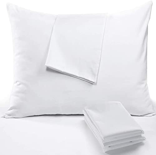 Queen 4 Pack Pillow Protectors Anti Allergy 3-4 Micro Pore Size Queen 20x30 Inches Premium Cotton Blend Tight Weave Non Noisy Zippered Covers Breathable Non Crinky