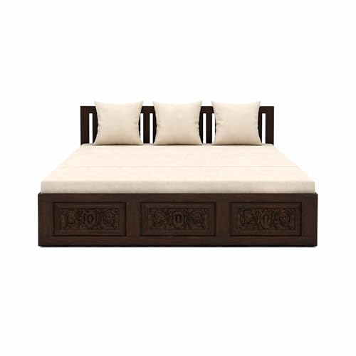 Image of SONA ART & CRAFTS Maharaja Sheesham Wood 3 Seater Sofa Cum Bed | Wooden 3 Seater Sofa for Living Room Wooden Furniture Sofa Bed for Home (Walnut Finish)