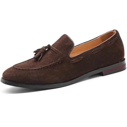 Men's British Style Suede Dress Loafers Slip On Tassels Casual Soft Penny Loafers Driving Shoes Classic Moccasins