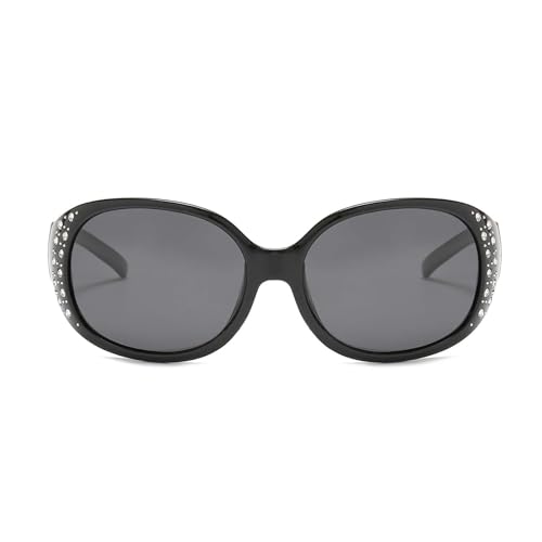 IGnaef Polarized Wrap Around Oval Rhinestone Sunglasses for Women UV Protection Anti Glare Sun Glasses for Driving IF008-3