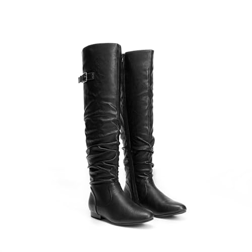 Image of DREAM PAIRS Women's Over The Knee Flats Slouch Thigh Boots | Comfortable Casual Flat Knee High Boots for Daily Walking Vacation